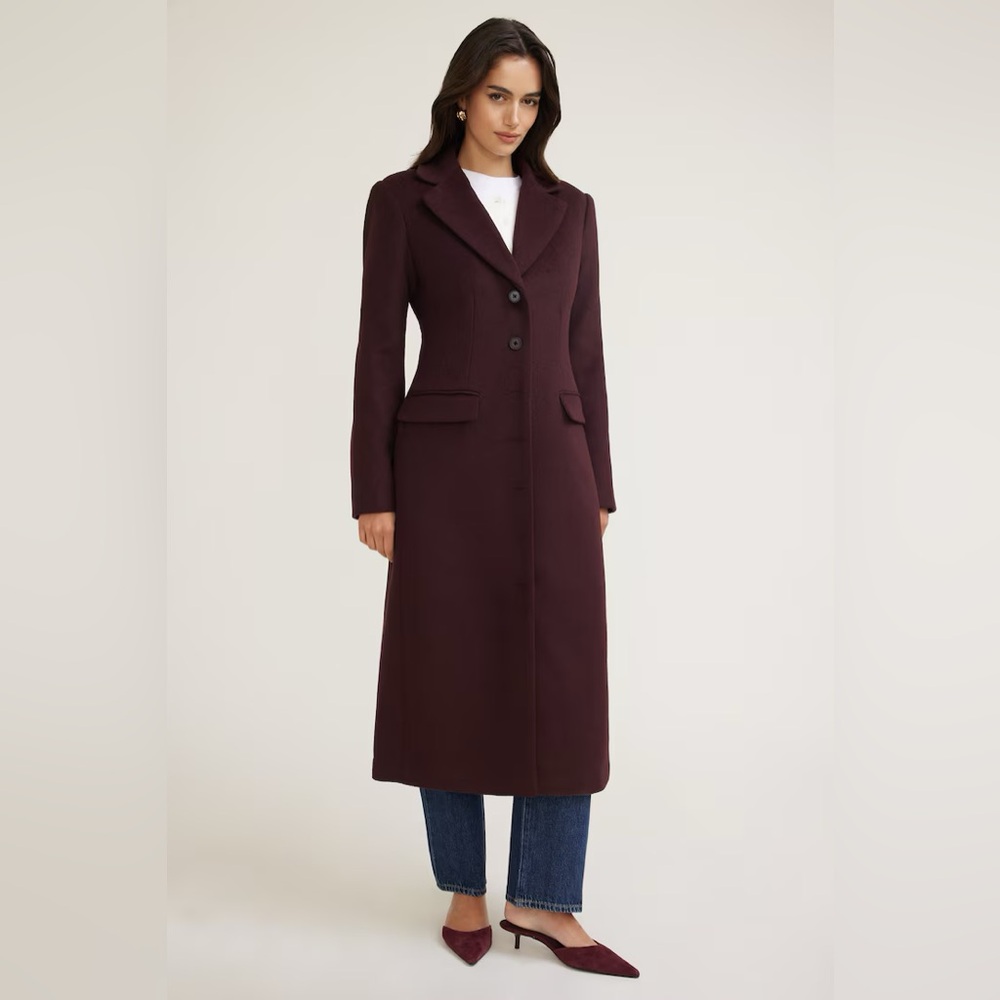DYNAMITE Cinched Wool Burgundy Long Coat